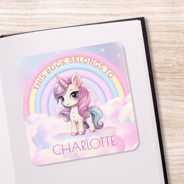 Cute Unicorn Rainbow School Bookplate Name (Creator Uploaded)