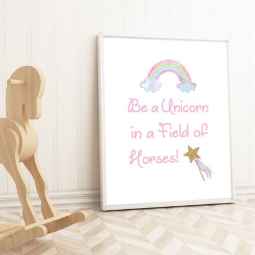 Cute Unicorn Rainbow Star Girl Nursery Wall Decals Poster