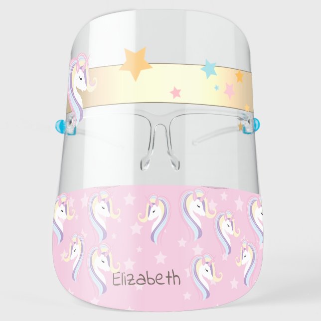 Cute Unicorn, Rainbow,Stars Face Shield (Front)