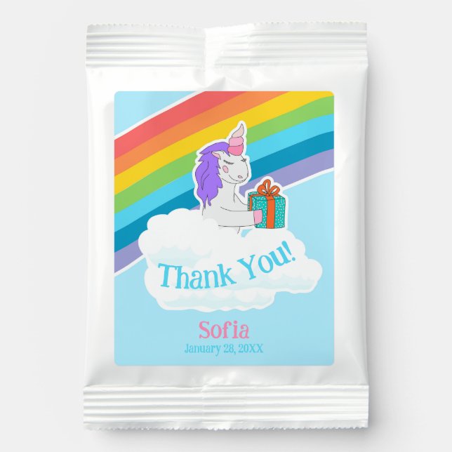 Cute Unicorn Rainbow Thank You Drink Mix Favor (Front)