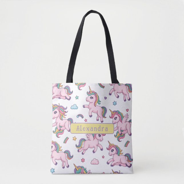 Cute Unicorn Rainbow Tote Bag (Front)