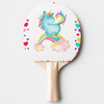 Cute Unicorn Rainbow With Hearts Ping Pong Paddle by BlayzeInk at Zazzle