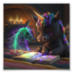Cute Unicorn reading a book T-Shirt Photo Print