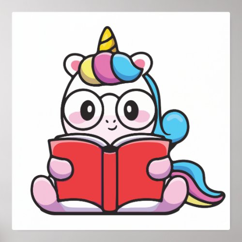 Cute unicorn reading book  foil prints