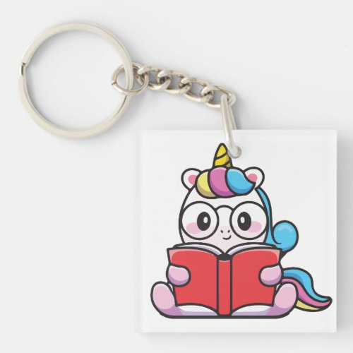 Cute unicorn reading book  keychain