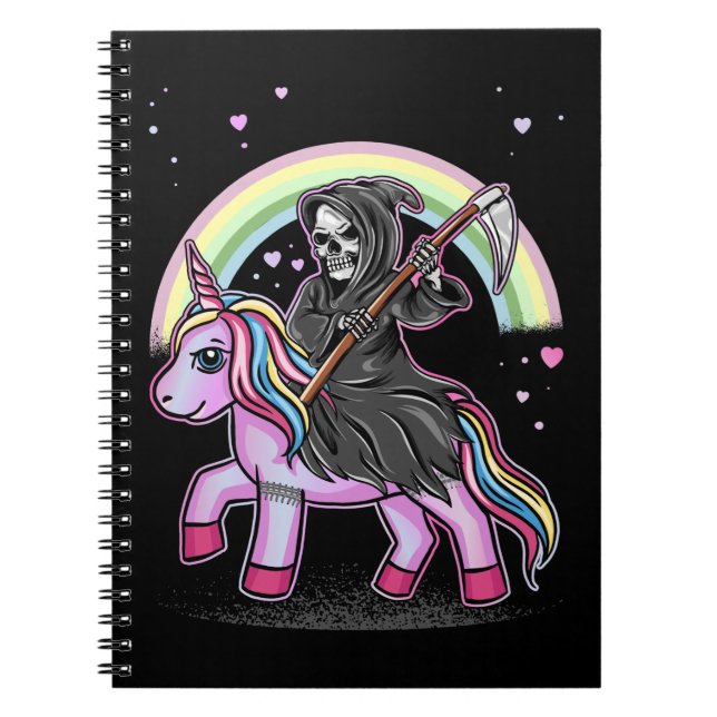 Cute Unicorn Reaper Rainbow Pastel Goth Kawaii Notebook (Front)
