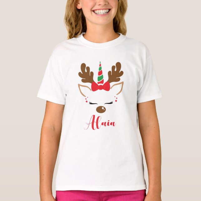 Cute Unicorn Reindeer Christmas Shirt (Front)