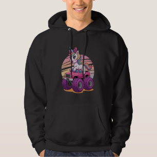 Cute Unicorn Riding A Pink Monster Truck Girl Birt Hoodie