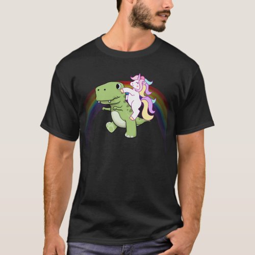 Cute Unicorn Riding Baby T Rex Rainbow T_Shirt