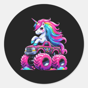 Cute Unicorn Riding Monster Truck Classic Round Sticker