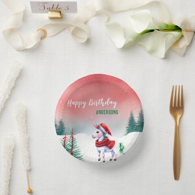 Cute unicorn Santa Christmas birthday snow party Paper Bowls (Wedding)