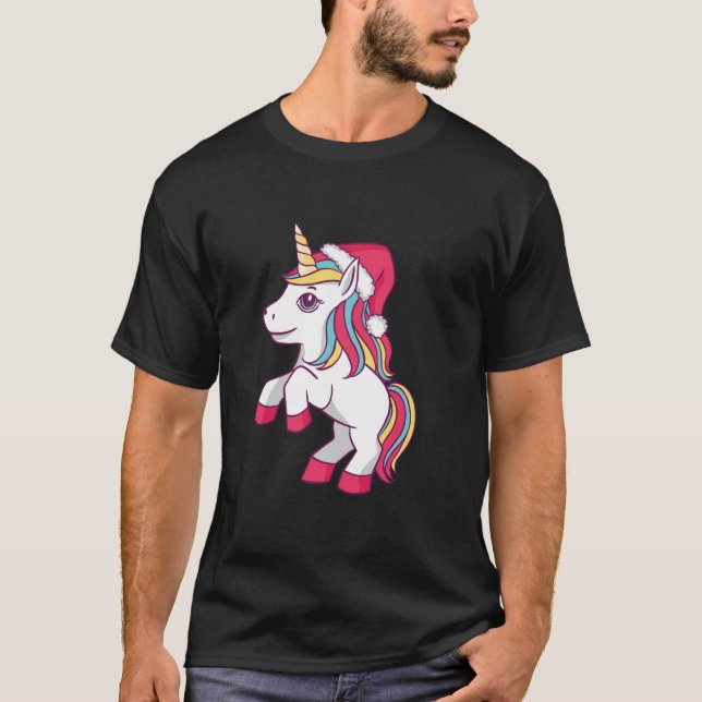 Cute Unicorn Santa Hat Funny Christmas T Shirt (Front)