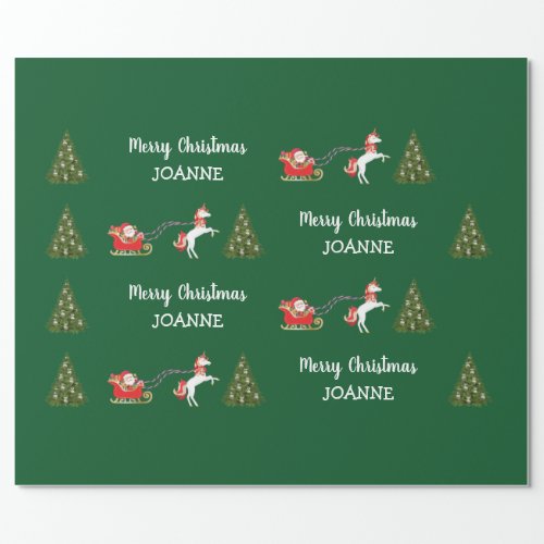 Cute Unicorn Santa Personalized Name Christmas Wrapping Paper
