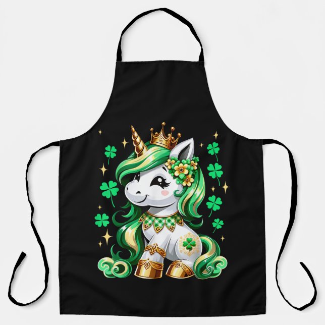 Cute Unicorn Shamrock St Patricks Day Apron (Front)