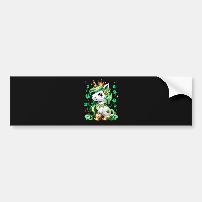 Cute Unicorn Shamrock St Patricks Day Bumper Sticker (Front)