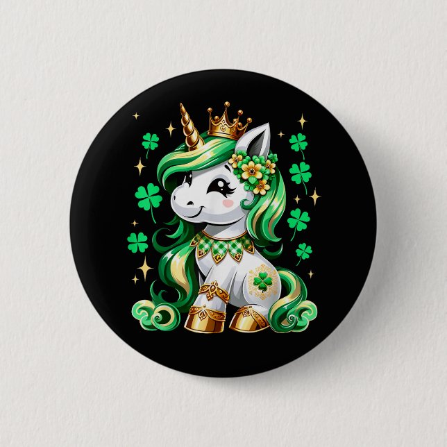 Cute Unicorn Shamrock St Patricks Day  Button (Front)