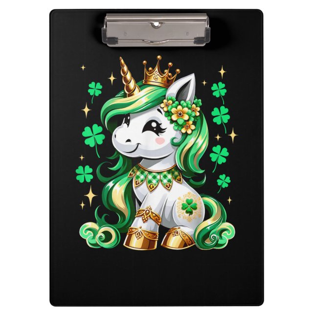 Cute Unicorn Shamrock St Patricks Day  Clipboard (Front)