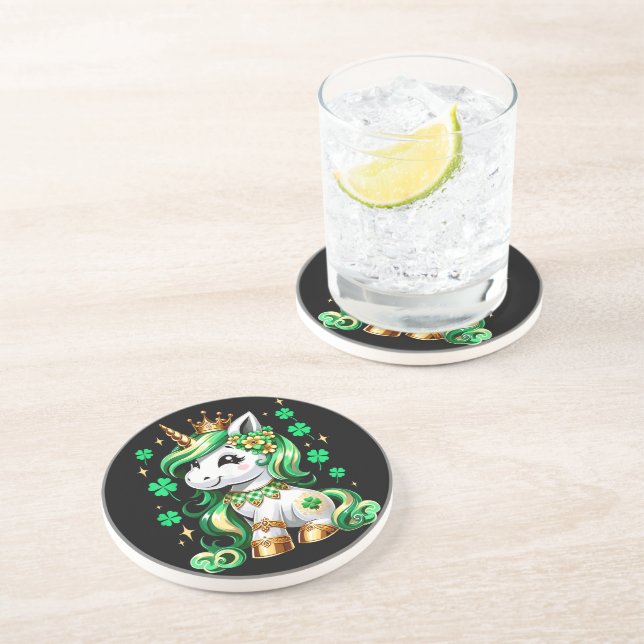 Cute Unicorn Shamrock St Patricks Day Coaster (Side)