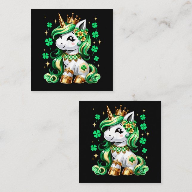 Cute Unicorn Shamrock St Patricks Day  Enclosure Card (Front/Back)