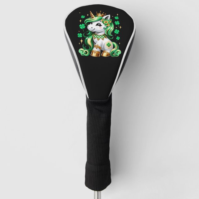 Cute Unicorn Shamrock St Patricks Day  Golf Head Cover (Front)