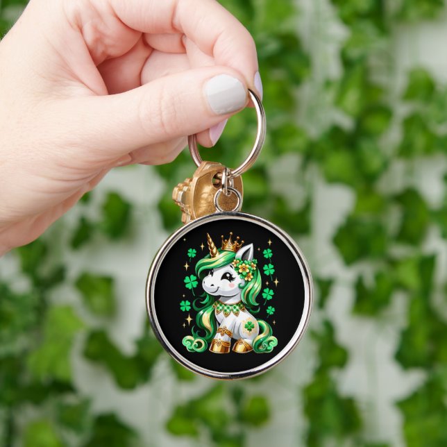 Cute Unicorn Shamrock St Patricks Day  Keychain (Hand)