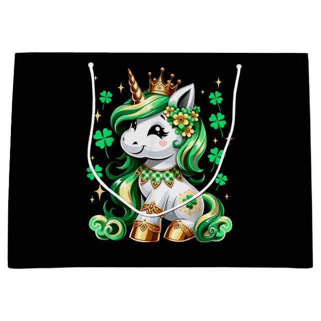 Cute Unicorn Shamrock St Patricks Day Large Gift Bag (Front)