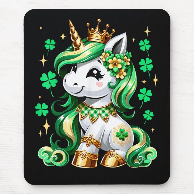 Cute Unicorn Shamrock St Patricks Day  Mouse Pad (Front)