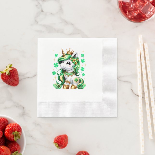 Cute Unicorn Shamrock St Patricks Day Napkins (Insitu)