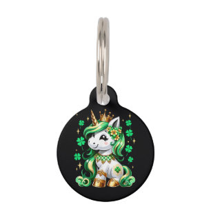 Cute Unicorn Shamrock St Patricks Day Pet ID Tag