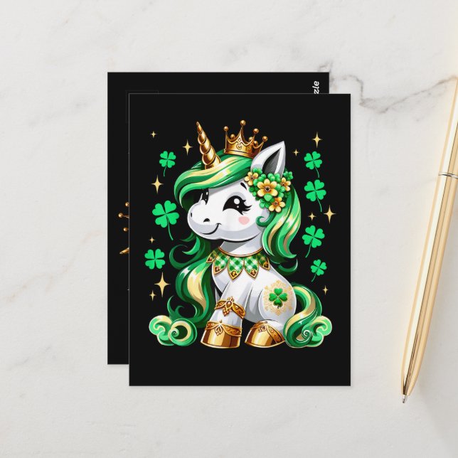 Cute Unicorn Shamrock St Patricks Day  Postcard (Front/Back In Situ)