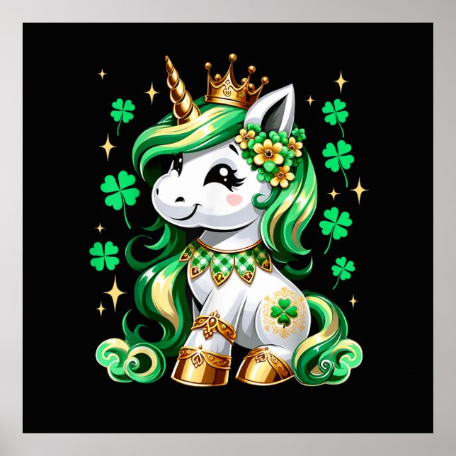 Cute Unicorn Shamrock St Patricks Day Poster (Front)