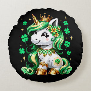 Cute Unicorn Shamrock St Patricks Day Round Pillow