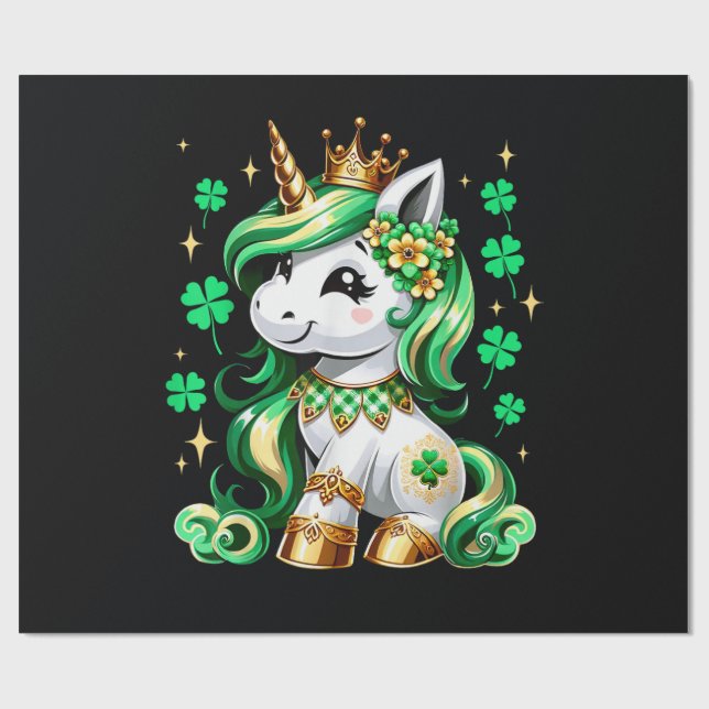Cute Unicorn Shamrock St Patricks Day Wrapping Paper (Flat)