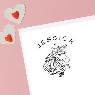 Cute Unicorn Signature Custom School Books Rubber Stamp