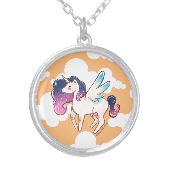 Cute Unicorn Silver Plated Necklace (Front)