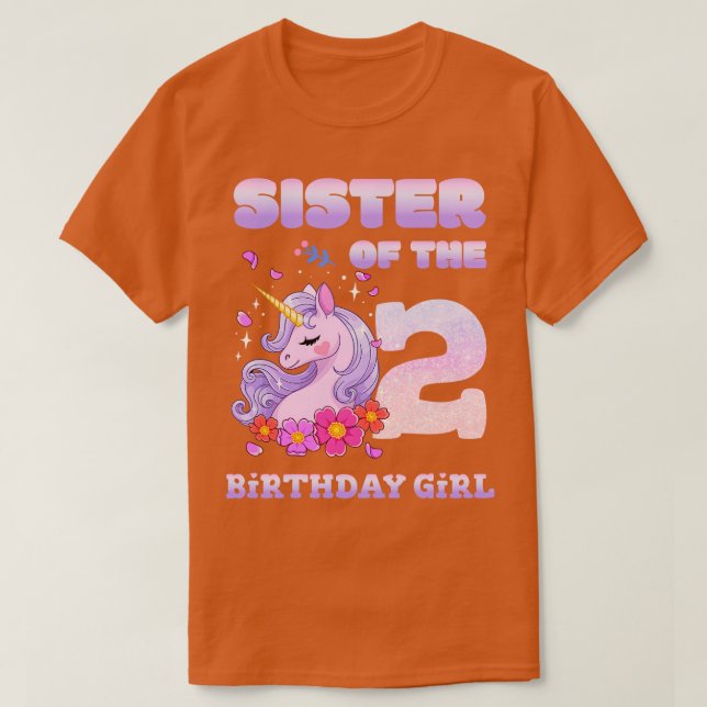 Cute Unicorn Sister Of The 2nd Birthday Girl T-Shirt (Design Front)