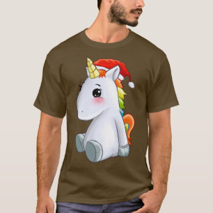 Cute Unicorn Sitting With Santas Hat Gift Idea T-Shirt