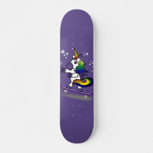 Cute Unicorn Skateboarding Rainbow Cartoon Purple Skateboard