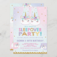 Cute Unicorn Sleepover Birthday Party Invitation