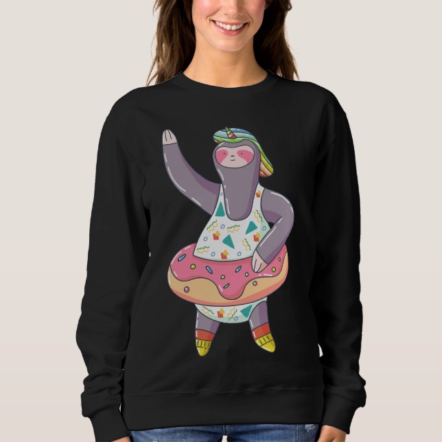 Cute Unicorn Sloth With Donut Inflatable Float Rub Sweatshirt (Front)