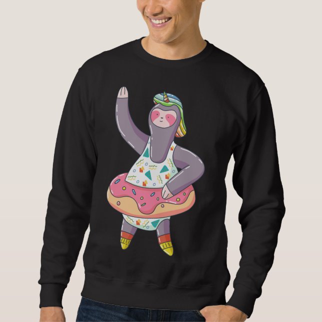 Cute Unicorn Sloth With Donut Inflatable Float Rub Sweatshirt (Front)
