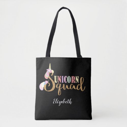 Cute Unicorn Squad Gold Glitter Rainbow Colors Tote Bag