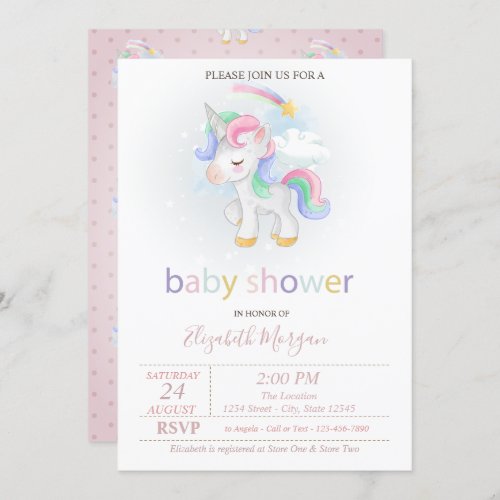 Cute Unicorn Star Rainbow Baby Shower Invitation