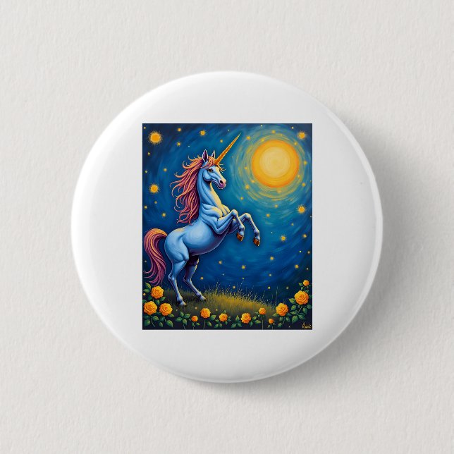 Cute Unicorn Starry Night (4) Button (Front)