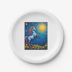Cute Unicorn Starry Night (4) Paper Plates