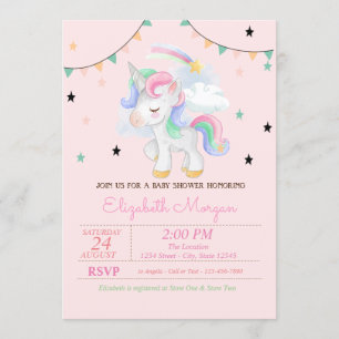 Cute Unicorn, Stars Baby Shower Invitation