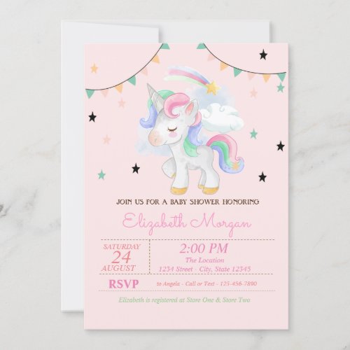 Cute Unicorn Stars Baby Shower Invitation