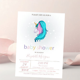 Cute Unicorn Stars Baby Shower Invitation