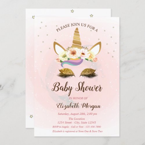 Cute Unicorn  Stars Baby Shower Invitation