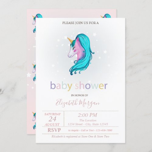 Cute Unicorn Stars Baby Shower Invitation